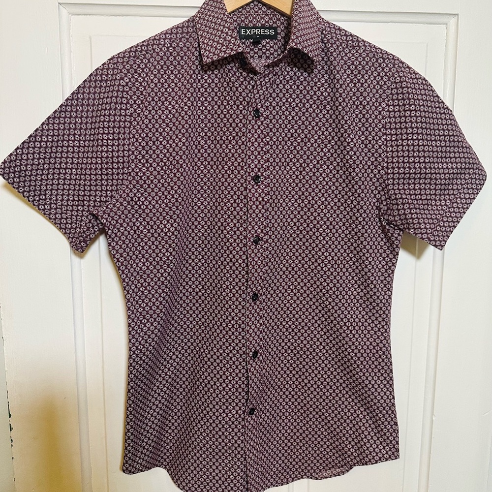 Express Men's Burgundy Patterned Shirt